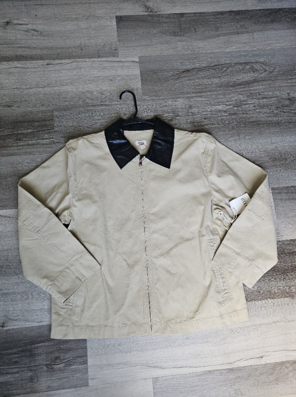 a.n.a a new approach Beige Cotton Full Zip Jacket Coat Faux Leather Collar L NWT - Picture 10 of 16
